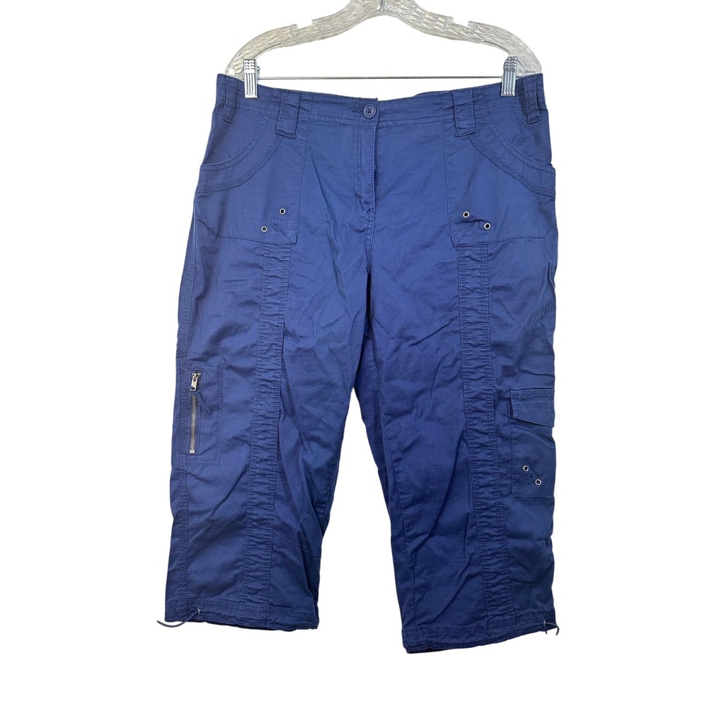 Style & Co Petite Navy Blue Cargo Capri Pants Size 16P Adjustable Hem Utility